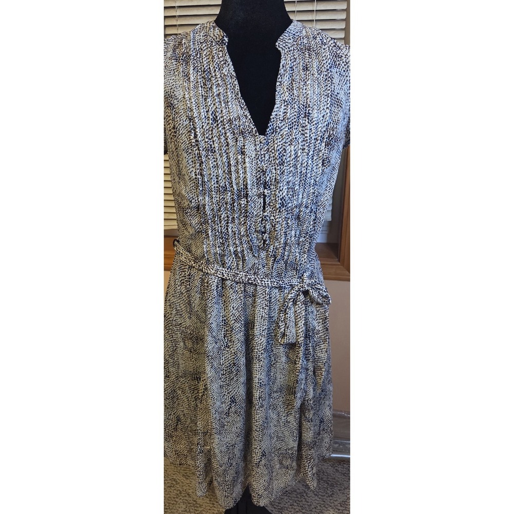 MSK Animal Print Chiffon Faux Wrap Dress Navy Brown 10